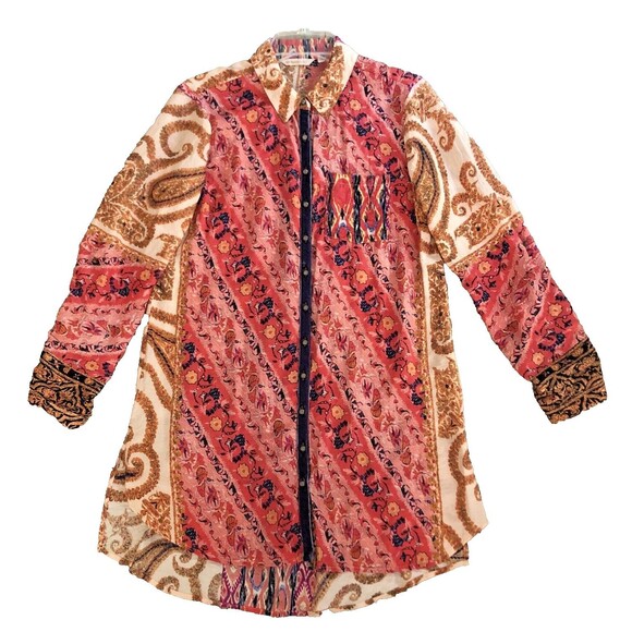 Soft Surrounding Brynn Tunic Blouse Womens Size S Silk Boho Indie Velvet Trim - Picture 7 of 16